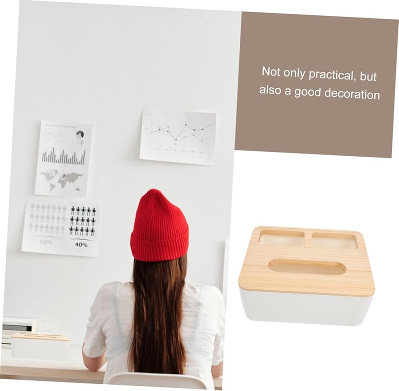 صندوق مناديل خشبي لسطح المكتب مع غطاء، حاوية تخزين مناديل سهلة التنظيف - Image 5